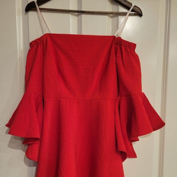 J.O.A. Red Bell Sleeve Off The Shoulder Dress size XS - Picture 1 of 9